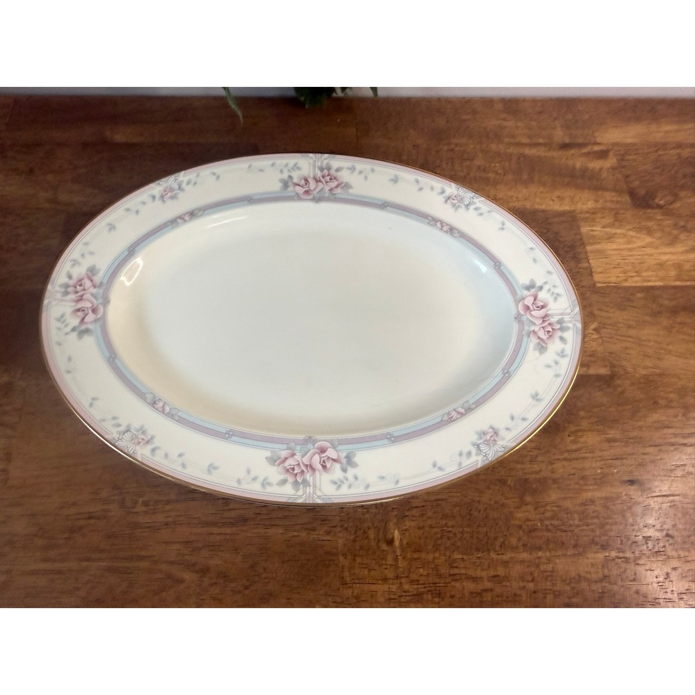 Noritake Magnificence Oval Serving Platter Bone China Japan Pink Roses Gold Trim - Picture 7 of 12